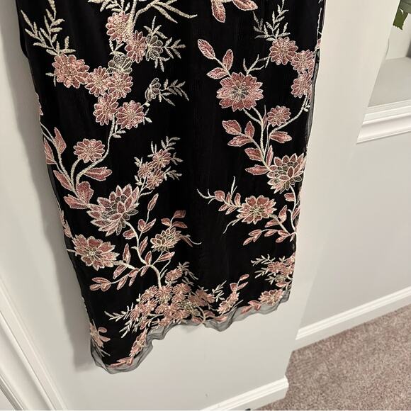 Jessica Howard Black Pink Gold Floral Embroidered Mini Dress 6 - Picture 7 of 10